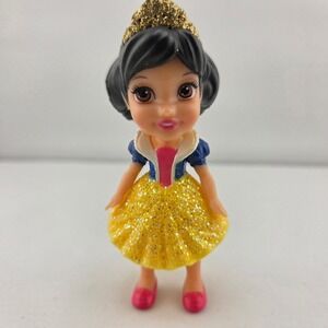 Disney Princess Snow White Small Doll Figure Yellow Glitter Skirt Gold Crown